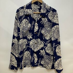  beautiful goods SUN SURF aloha shirt blue blue men's M sun Surf rayon 100% long sleeve pineapple tops . goods gentleman clothes /247