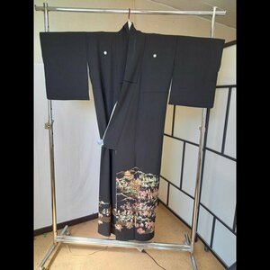 留袖 袷 正絹 絵羽 身丈約１６２ｃｍ 裄約６６ｃｍ 黒留袖 時代柄 刺繍 比翼地羽二重 比翼仕立 着物/269