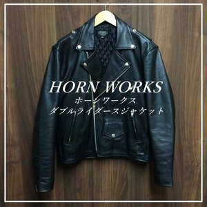 ＨＯＲＮ ＷＯＲＫＳ ダブルライダース ジャケット 黒 本革 レザー ブラック Ｍ 洋品紳士服/233