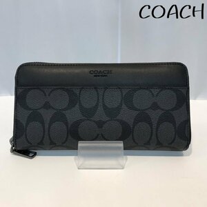 美品 ＣＯＡＣＨ 長財布 シグネチャー ブラック コーチ ロングウォレット ラウンドファスナー メンズ 鞄/252