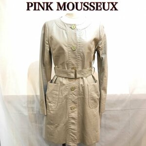 ＰＩＮＫ ＭＯＵＳＳＥＵＸ ノーカラーコート 山羊革 ピンクムスー レザー コート サイズ４０ ベージュ 洋品婦人服/269