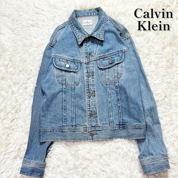 Calvin Klein カルバンクライン　メンズ　デニムジャケット　Gジャン　カバーオール　刻印ボタン　Mサイズ　美品