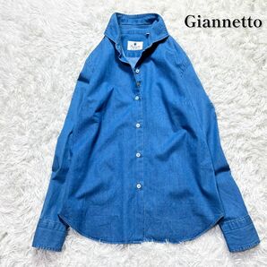 Giannetto ジャンネット　レディース　デニムシャツ　イタリア製　刺繍　ホリゾンタルカラー　M相当　着用感の少ない美品