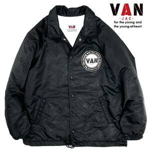 VAN JAC ナイロン コーチジャケット(M)ブラック 防寒 裏起毛 当時物 日本製 ヴァンヂャケット メンズ ブルゾン スポーツ