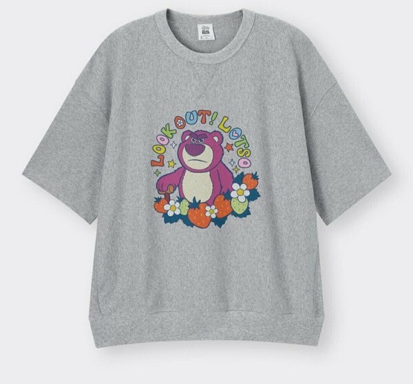 メンズ XLサイズ 新品 GU トイ・ストーリー ロッツォ スウェT(5分袖) スウェットTシャツ グレー TOY STORY DISNEY PIXAR LOTSO 送料無料 