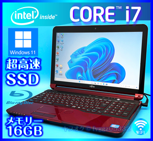 富士通 Windows 11 Core i7 SSD 新品 1000GB +外付HDD 1TB 大容量メモリー 16GB レッド Office2021 Webカメラ ノートパソコン AH77/H