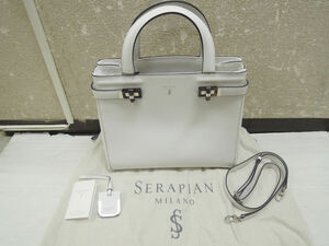 2008) 未使用 SERAPIAN セラピアン レザー 2way ハンドバッグ ショルダー Small Melinee bag Evolution Optical White ホワイト