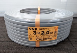 2328) 新品未開封 富士電線 VVFケーブル 灰 3×2.0mm 100m 2023.11.10製造 600V 100m