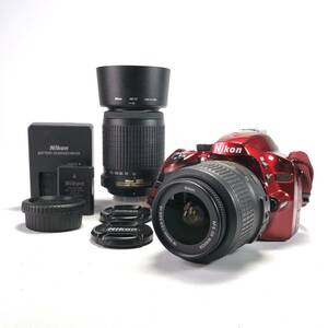 1スタ Nikon D3200 + 18-55mm +55-200mm ニコン デジタル 一眼レフ カメラ ショット数4743回 動作OK 1円 24E ヱOA4