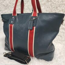 1円 希少色【美品】A4 大容量 COACH コーチ ウェブレザー ヘリテージ 2way トートバッグ F71248 ビジネスバッグ ショルダー 本革 メンズ_画像1