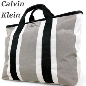 美品 Calvin Klein カルバンクライン トートバッグ ハンドバッグ A4収納可 ストライプ柄 大容量 ビジネスバッグ トラベルバッグ メンズ