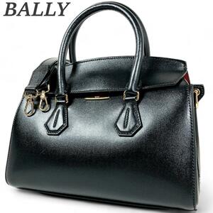 美品 バリー BALLY SOMMET 2way ハンドバッグ 肩掛け 黒 ブラック ゴールド金具 ゴールドロゴ オールレザー ソメ ソメット レザー 仕切り