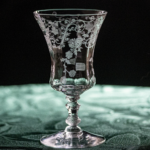 1933年～ ケンブリッジグラス イレーヌ フラワー エッチング クリスタル ゴブレット シャンパングラス アンティーク 酒 ワイン バーグラスの画像1
