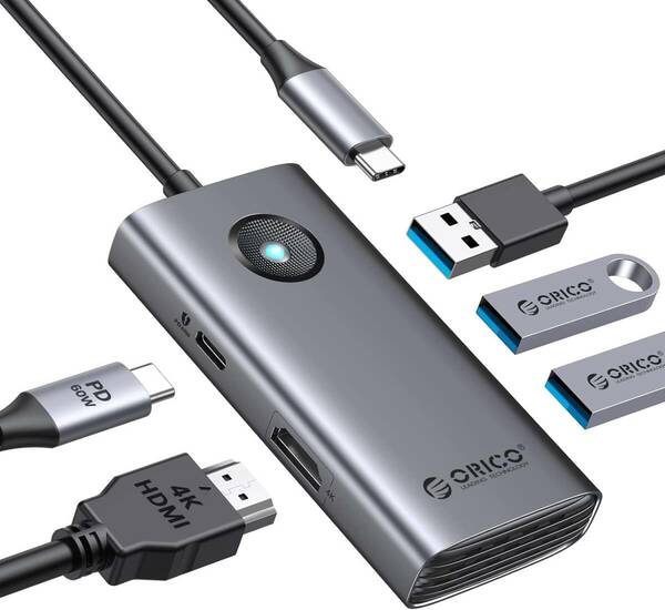 ORICO USB C ハブ 5-in-1 USB3.0 5Gbpsデータ転送 4K@30Hz HDMI出力 60W PD充電 [OZ68]