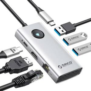 ORICO USB C ハブ 6-in-1 3*USB3.0 4K@30Hz HDMI出力 100W PD充電 1Gbps イーサネット LAN変換アダプ [OZ107]