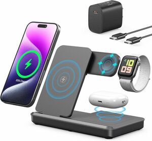 【2024最新】iPhone充電スタンド　3in1　Apple Watch/Air Pods 3台同時　ワイヤレス急速充電