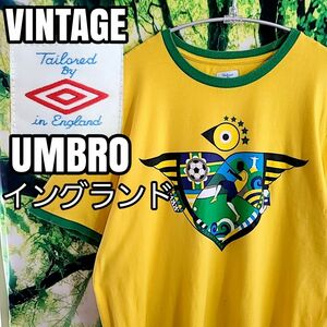 希少 England アンブロ UMBRO イングランド EU イギリス 黄色 リンガーTシャツ 半袖 Tシャツ ビンテージ