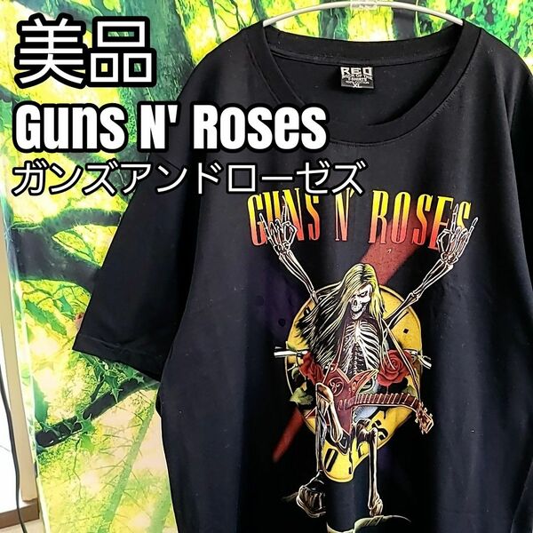 美品 ガンズアンドローゼズ Guns N' Roses 綿 コットン 両面プリント Tシャツ ブラック 黒 ハードロック ROCK