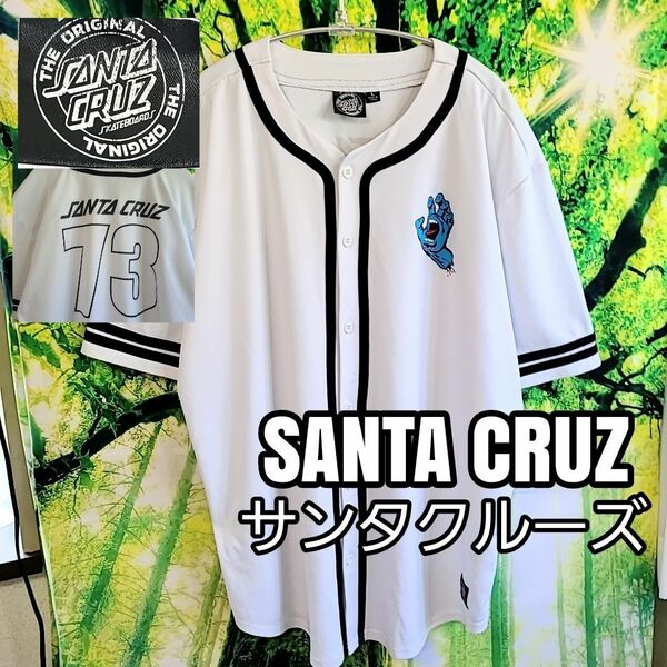 サンタクルーズ SANTA CRUZ ベースボールシャツ 白 バックプリント Tシャツ ユニフォーム 半袖 