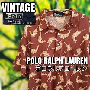 ビンテージ 90s 90年代 ポロ RALPH LAUREN ラルフローレン 総柄 コットン綿 シャツ マリン柄 古着