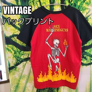 90s ビンテージ SEX MACHINEGUNS 髑髏 スカル 地獄 Tシャツ 炎 ヘビメタ ツアーTシャツ バンドTシャツ