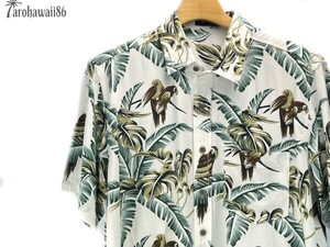 arohawaii86◆AH-3413.Lサイズ【 bird island/ホワイト系】半袖シャツ/夏/ヴィンテージ/アロハシャツ/柄シャツ☆1スタ☆１円スタート☆