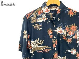 arohawaii86◆AH-3373 L【South Island/ブラック】半袖シャツ/夏/ヴィンテージ/アロハシャツ/柄シャツ