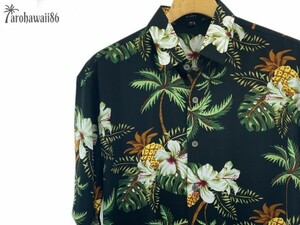 arohawaii86◆AH-4143.L【Summer Island/ブラック系】半袖シャツ/夏/ヴィンテージ/アロハシャツ/柄シャツ☆1スタ☆１円スタート☆