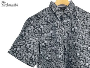 arohawaii86◆AH-5183 L【wreath of flowers/ブラック系】半袖シャツ/夏/ヴィンテージ/アロハシャツ/柄シャツ