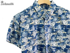 arohawaii86◆AH-3152 M【Monstera Beach /ブルー系】半袖シャツ/夏/ヴィンテージ/アロハシャツ/柄シャツ☆1スタ☆１円スタート☆