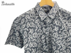 arohawaii86◆AH-5052 M【Feathers/グレー系】半袖シャツ/夏/ヴィンテージ/アロハシャツ/柄シャツ☆1スタ☆１円スタート☆