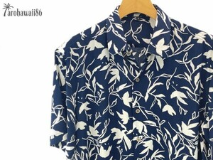 arohawaii86◆AH-4262.M【botanical/ネイビー系】半袖シャツ/夏/ヴィンテージ/アロハシャツ/柄シャツ☆1スタ☆１円スタート☆