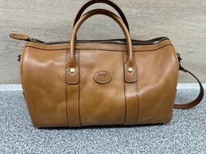 HERZ hell tsu Boston bag fastener type L size 2way shoulder belt attaching leather original leather Camel color 