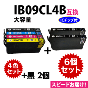 IB09CL4B 4色セット+黒2個 6個セット スピード配送 大容量 エプソン プリンターインク 互換インク IB09KB CB MB YB