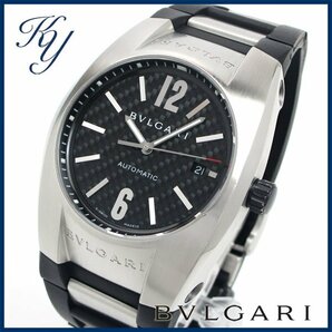 1円～ 3ヶ月保証付き 磨き済み 美品 本物 定番 人気 BVLGARI ブルガリ エルゴン EG40S 自動巻き ラバー ブラック メンズ 時計の画像1