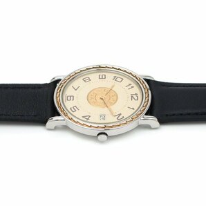 1円～ 3ヶ月保証付き 磨き済み 本物 人気 HERMES エルメス セリエ コンビ 革ベルト メンズ 時計の画像4