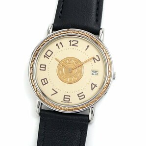 1円～ 3ヶ月保証付き 磨き済み 本物 人気 HERMES エルメス セリエ コンビ 革ベルト メンズ 時計の画像2