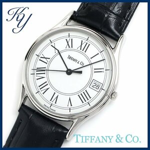 1 jpy ~ 3 months with guarantee polished beautiful goods genuine article popular TIFFANY Tiffany Classic round leather belt white men's clock 
