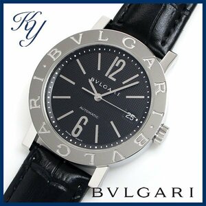 1円～ 3ヶ月保証付き 磨き済み 美品 本物 定番 人気 BVLGARI ブルガリ BB38 SL AUTO 革ベルト 自動巻き ブラック メンズ 時計