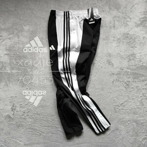 新品 正規品 adidas アディダス サイドファスナー付き ジャージ パンツ 三本ライン テーパード 黒 ブラック ロゴ プリント XL