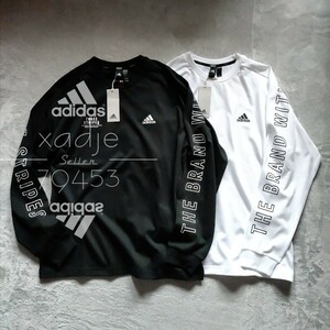  новый товар стандартный товар adidas Adidas 2 шт. комплект длинный рукав long T принт THREE STRIPES чёрный черный белый белый Logo принт толстый L