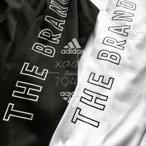 新品 正規品 adidas アディダス 2枚セット 長袖 ロンT プリント THREE STRIPES 黒 ブラック 白 ホワイト ロゴ プリント 厚手 Lの画像5