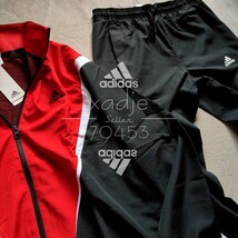 新品 正規品 adidas アディダス 上下セット ナイロン ウィンドブレーカー ジャージ セットアップ 赤 レッド 黒 白 ロゴ プリント 薄手 L_画像2