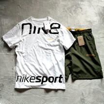 新品 正規品 NIKE ナイキ上下セット Tシャツ ハーフパンツ ロゴ プリント セットアップ NIKE SPORT 白 ホワイト カーキ 白 XL_画像1