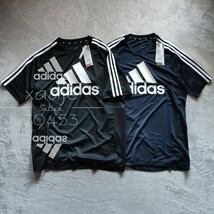 新品 正規品 adidas アディダス 2枚セット ジャージ Tシャツ 黒 ブラック 紺 ネイビー ロゴ プリント 三本ライン XO 2XL_画像1