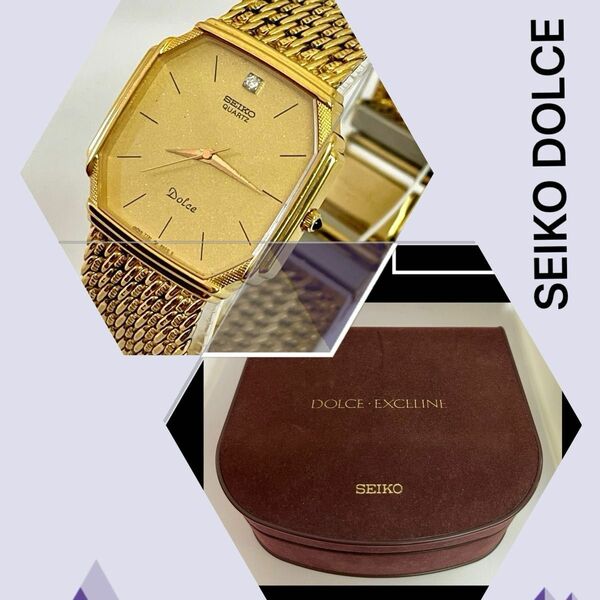 稼働　美品　SEIKO DOLCE 1985年製　クオーツ　1Pダイヤモンド文字盤　ゴールド　薄型ケース　高級クォーツ　レア