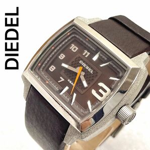 稼働　DIEDEL 時計　メンズ　腕時計　ブラウン　マットシルバー　クッションケース　3針　革バンド
