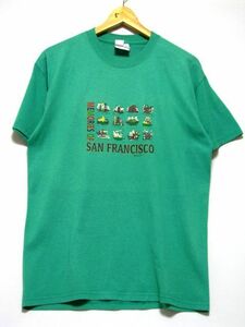 ＠美品 Hanes ヘインズ SAN FRANCISCO サンフランシスコ Tシャツt879 US古着 M 緑 フィフティーフィフティー