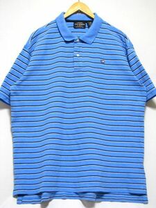 ＠美品 ラルフローレン RALPH LAUREN 半袖ボーダーポロシャツRB456 XL アメリカ古着 POLO 水色 ビックサイズ