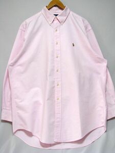 @Ralph Lauren ラルフローレン ボタンダウン長袖シャツRB526 XL ビックサイズ アメリカ古着 L 薄ピンク 桜色